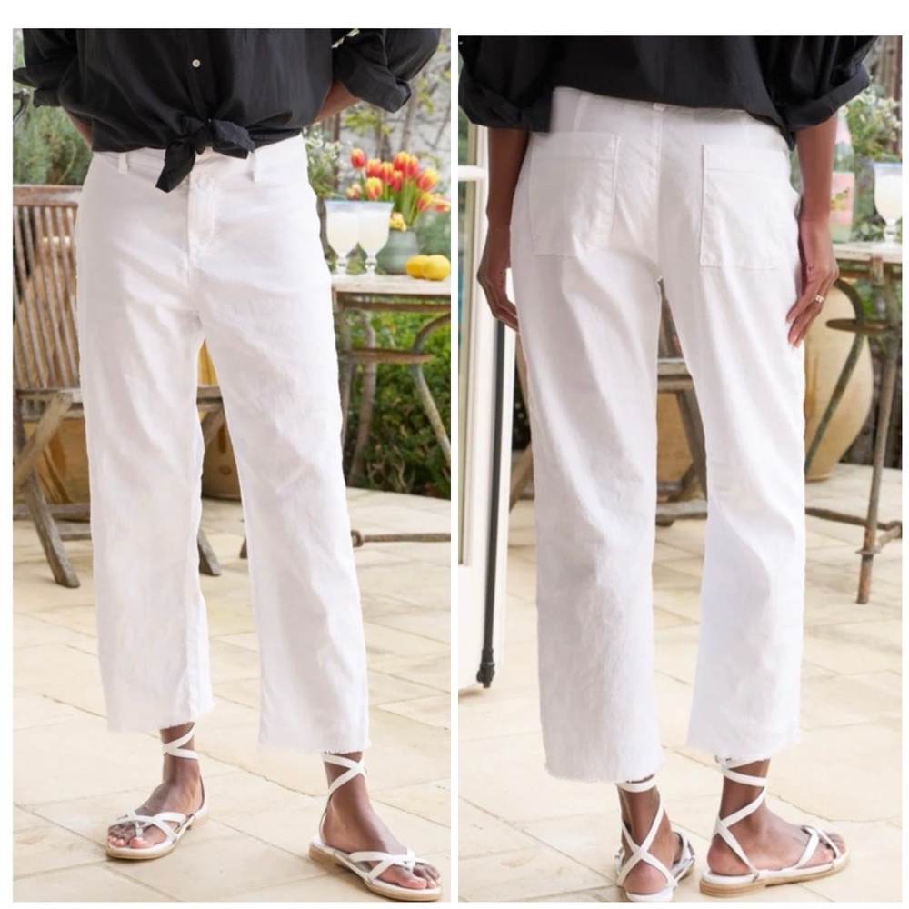 Frank & Eileen Wicklow Trouser Relaxed Fit Raw Hem Ankle Pants White Size 6